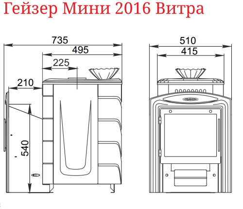 Банная печь Гейзер Мини 2016 Carbon Витра ЗК антрацит Термофор