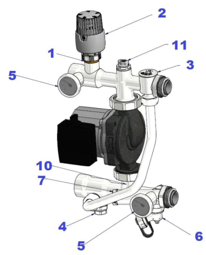 Насосно-смесительный узел VT.TECHNOMIX.0.130 для теплого пола, без насоса, монтажная длина насоса 130 мм