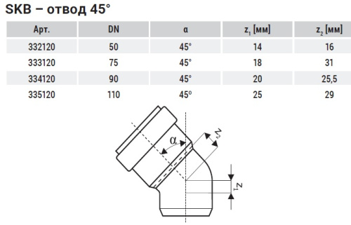 Отвод 58x45° SKB Ostendorf Skolan Safe бесшумная канализация