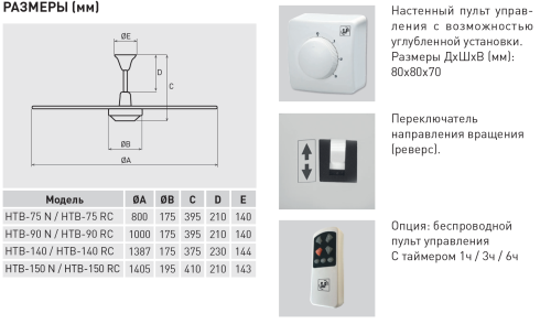 Потолочный вентилятор Soler & Palau HTB-140 RC