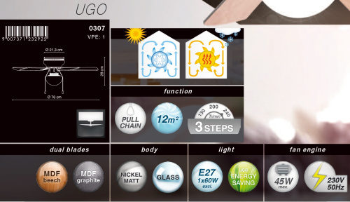 Люстра-вентилятор Globo Ugo 0307W