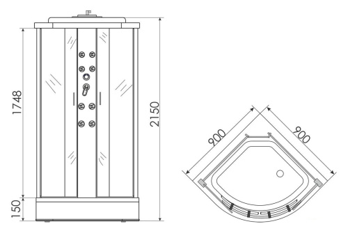 Душевая кабина 90x90 Erlit Comfort ER3509PF-C4 гидромассаж, низкий поддон