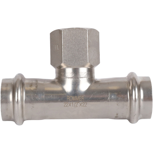 Тройник с резьбой ВПр-ВР 22x1/2"x22 пресс, нержавеющая сталь Rommer