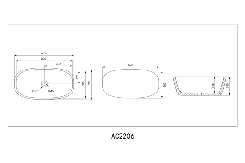 Раковина накладная ABBER Rechteck AC2206MW белая матовая