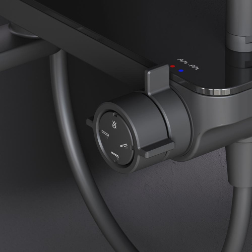 Душевая система Am.Pm Like F0780722 черный: смеситель полка с изливом, стойка с верхним душем, ручной душ