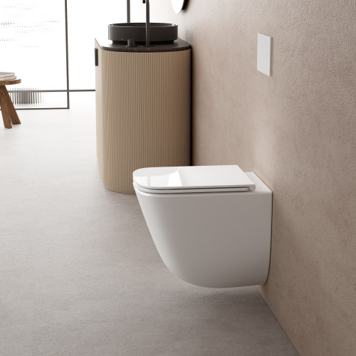 Подвесной унитаз ABBER Rechteck AC1220TC белый, безободковый, смыв торнадо, с закрытым дном