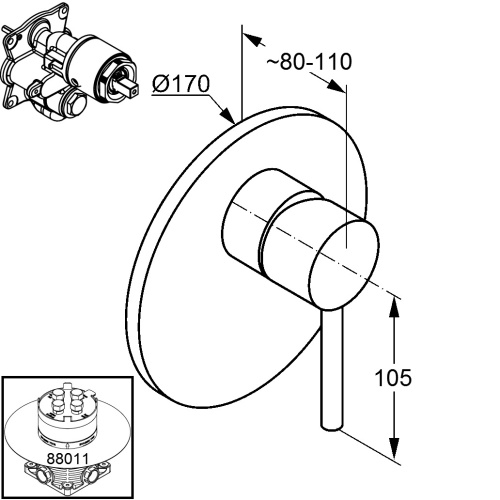 Смеситель для скрытого монтажа Kludi Bozz 386550576 Хром, высота 170мм, неполный комплект