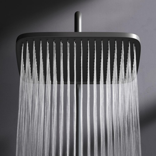 Душевая система Am.Pm Func F078F222 черный: смеситель полка с термостатом, стойка с верхним душем, ручной душ