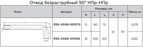 Отвод безраструбный 90° НПр 15х70х160 пресс, нержавеющая сталь Rommer