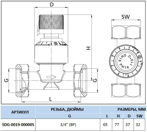 Дифференциальный клапан балансирования by-pass G 3/4)4 соединение (0,2 - 2,5) Stout SDG-0019-000005