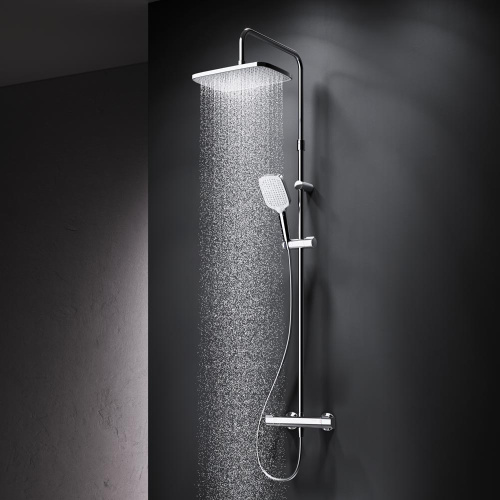 Душевая система Am.Pm Func F078F400 хром: смеситель с термостатом, стойка с верхним душем, ручной душ