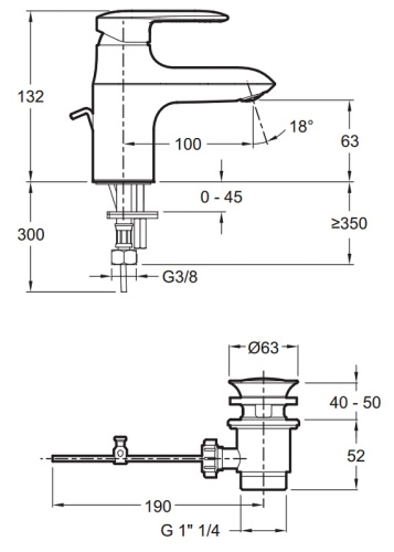 Смеситель для раковины Jacob Delafon Kumin E99980-CP хром, донный клапан