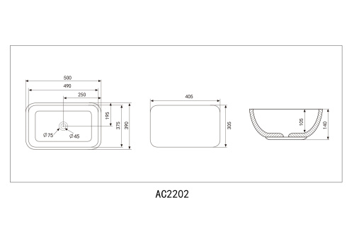 Раковина накладная ABBER Rechteck AC2202MG серая матовая