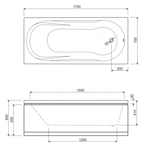 Боковая панель для акриловой ванны Riho 750х50х550 MODENA-75-SP