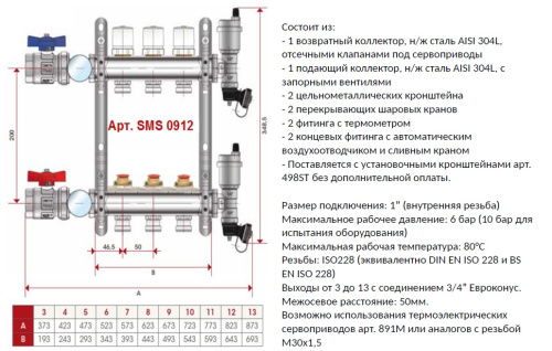 Коллектор отопления STOUT 1"нержа., 6x3/4" в сборе без расходомеров SMS 0912 000006