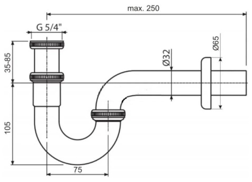 Сифон Alcaplast для биде d 320 мм, металл A45E