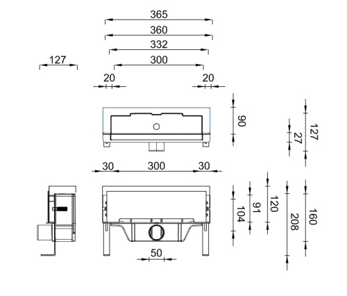 Щелевой душевой лоток MIANO 360мм глянцевая панель, боковой слив D50