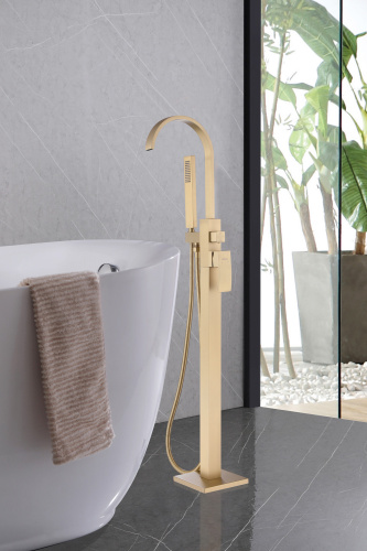 Смеситель для ванны ABBER Wasserfall AF8615G напольный, золото матовое