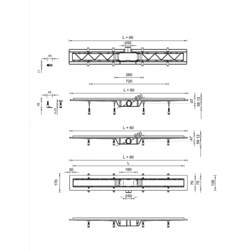 Душевой лоток MIANO 500мм HARMONY BLACK EDITION, боковой слив D50