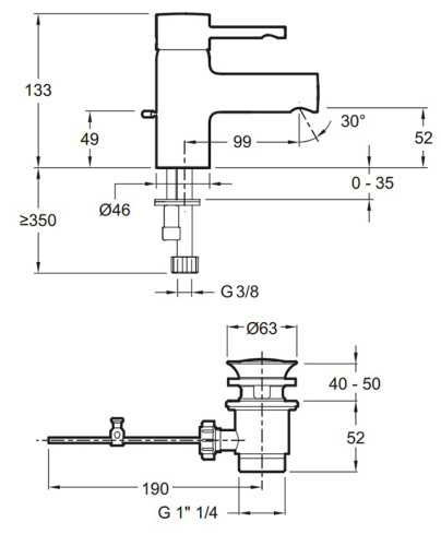 Смеситель для раковины Jacob Delafon Cuff E37301-CP хром, низкий, донный клапан