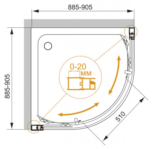 Душевой уголок 90x90 Cezares MOMENTO-R-2-90-C-Cr