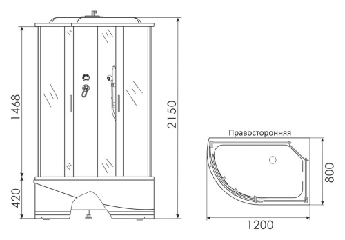 Душевая кабина 120x80 Erlit Comfort ER3512TPR-C4 правая, высокий поддон