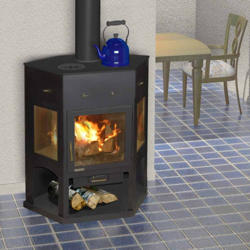 Печь-камин Мета «Енисей» с чугунной варочной плитой, 11 кВт