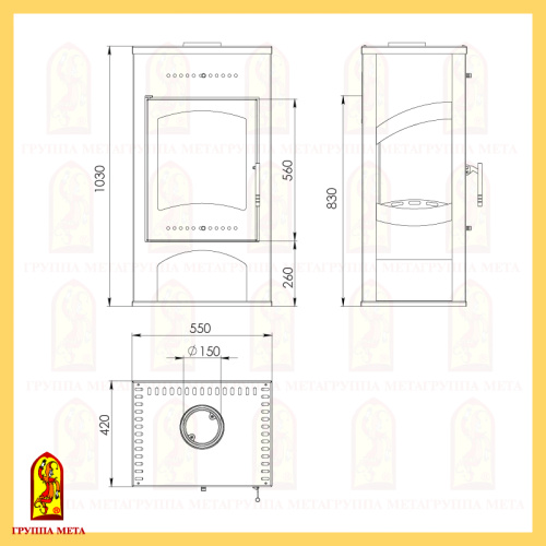 Печь-камин Мета «Варта 3D», 9 кВт