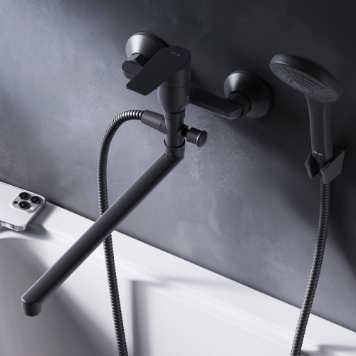 Смеситель для ванны AM.PM Gem F90A90122 душевой набор, излив 325 мм, черный