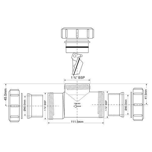 Обратный клапан 40 мм горизонтальный компрессионное соединение McAlpine