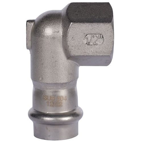 Угольник с резьбой ВПр-ВР 18х1/2" пресс, нержавеющая сталь Rommer