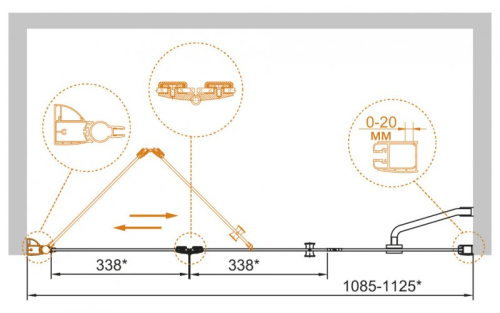 Душевая дверь в нишу Cezares ELENA-W-BS-13-40+40/40-C-Cr