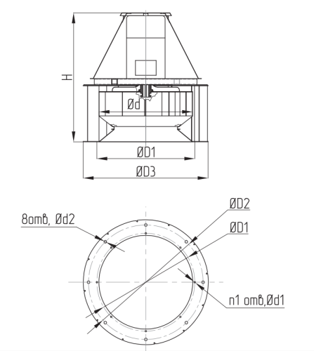Крышный вентилятор ВКР № 5,6 эл.дв. 4/1500 об/мин