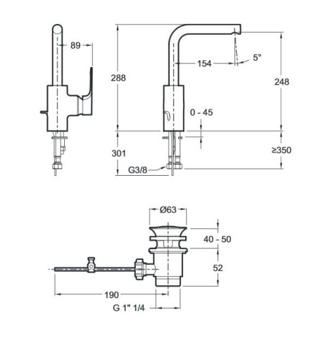 Смеситель для раковины Jacob Delafon AlEo+ E72357-CP хром, поворотный излив, донный клапан