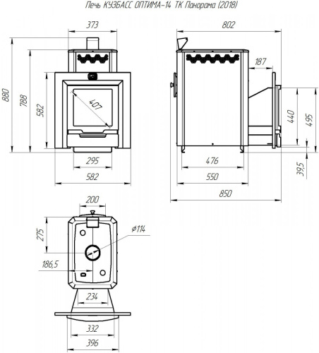 Печь банная Теплодар КУЗБАСС ОПТИМА-14 ТК Панорама (2018)