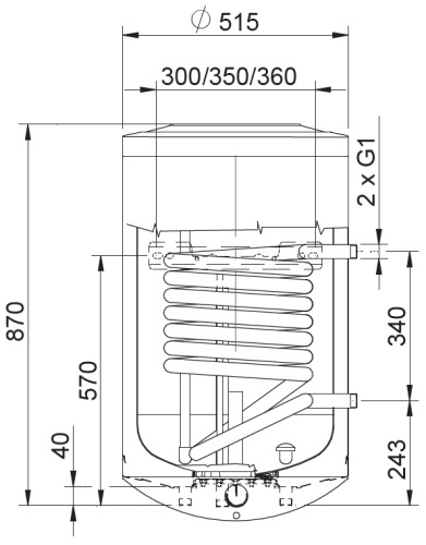 Бойлер косвенного нагрева Stout 100 литров, ТЭН 2,4 кВт, настенный