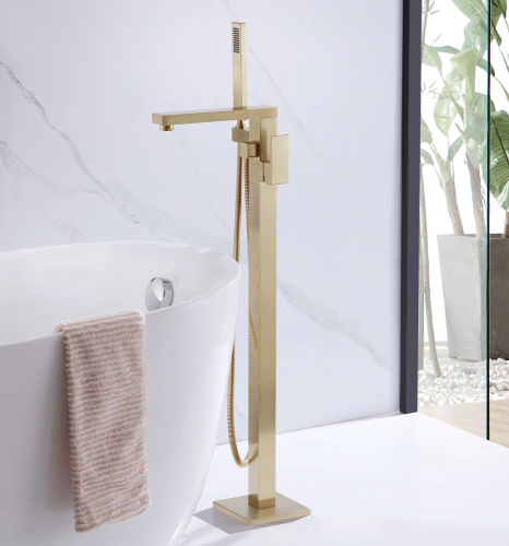 Смеситель для ванны ABBER Daheim AF8215G напольный, золото матовое