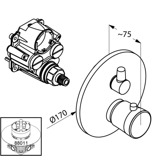 Смеситель для скрытого монтажа Kludi Balance 528300575 Хром, переключатель ванна-душ, неполный комплект