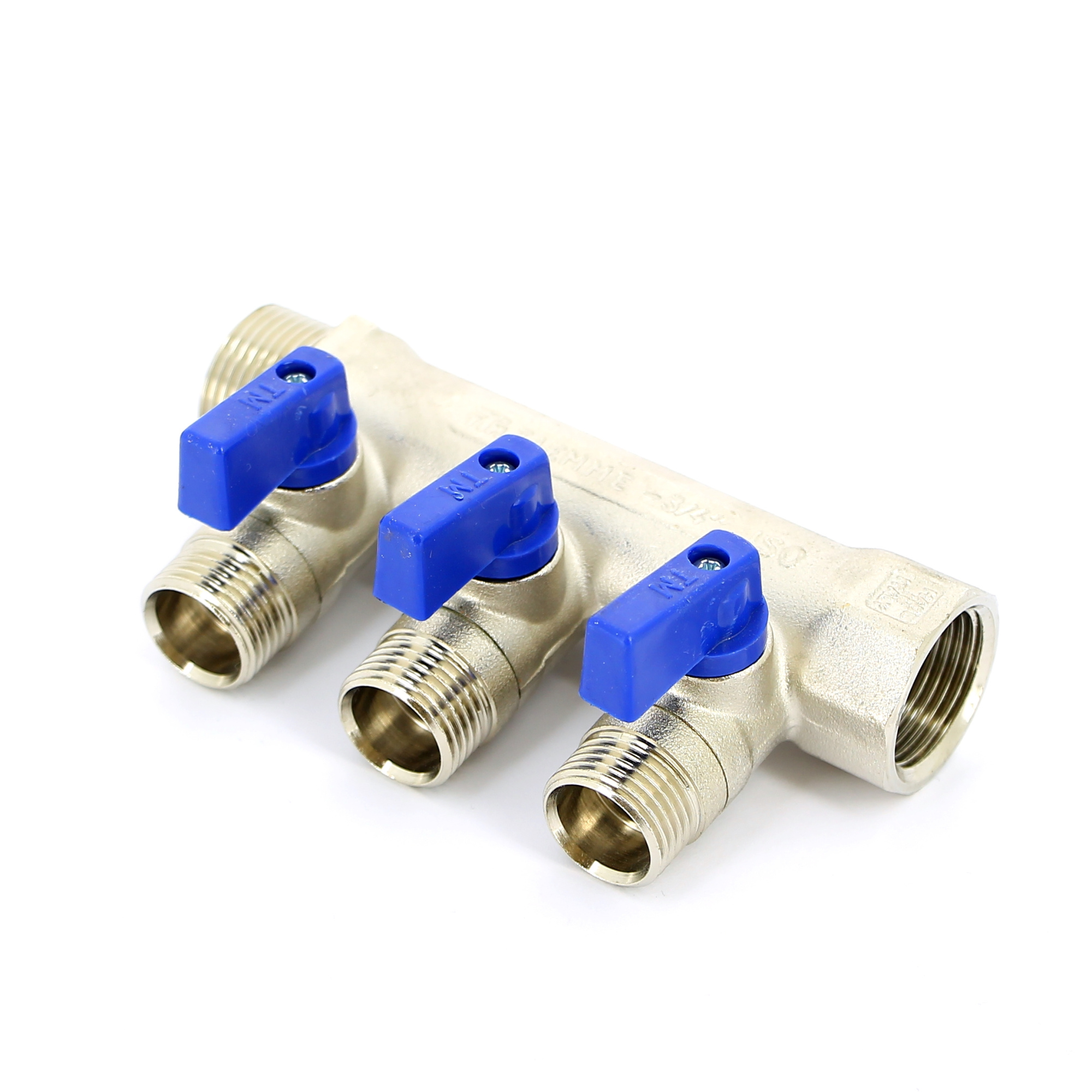 Коллектор 3 выхода Tiemme 1"x1/2"евроконус с кранами, никелированый 1820007