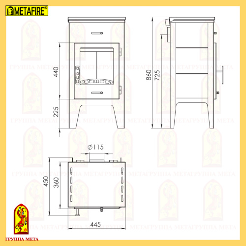 Печь-камин Мета «Пехорка 6», с варочной плитой 6,0 кВт