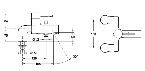 Смеситель для ванны Jacob Delafon Cuff E37043-CP хром, на деку, не поворотный излив (165мм)