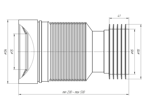 Гофра для унитаза длина 225-520 мм с выпуском 100-110 мм ANI К828