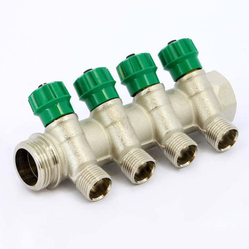 Коллектор 4 выхода Tiemme 1"x1/2"евроконус с вентилями, никелированый 1840004