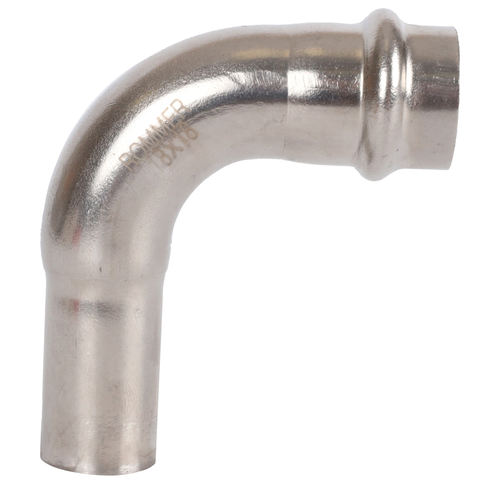 Угольник 90° однораструбный НПр 18x18 пресс, нержавеющая сталь Rommer