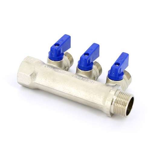 Коллектор 3 выхода Tiemme 3/4"x1/2"евроконус с кранами, никелированый 1820003