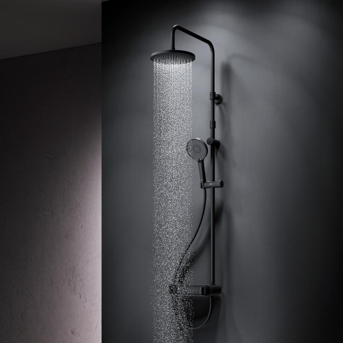 Душевая система Am.Pm X-Joy F0785A622 черный: смеситель полка, стойка с верхним душем, ручной душ