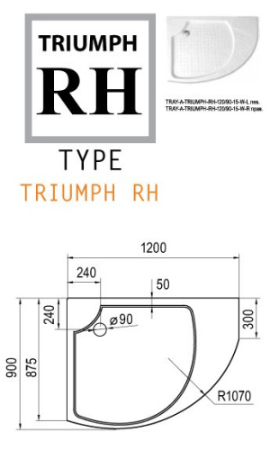 Душевой поддон 120x90 Cezares TRAY-A-TRIUMPH-RH-120/90-15-W-L левый, асимметричный, акриловый