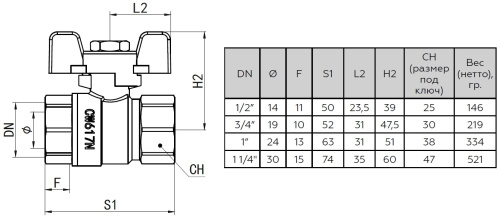 Кран шаровой 1/2"ВВ ручка бабочка Rommer