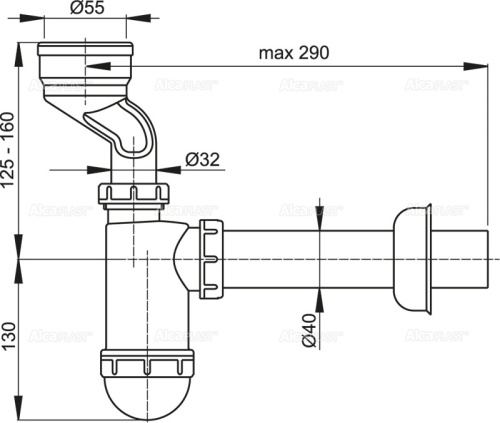 Сифон Alcaplast для писсуара с манжетой A45A