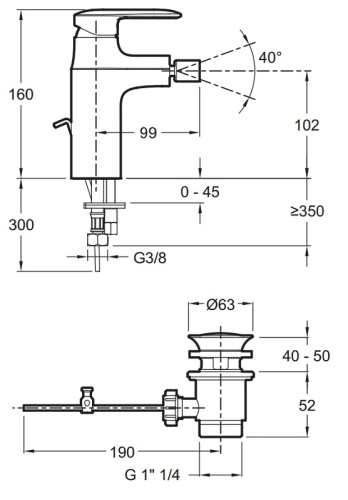 Смеситель для биде Jacob Delafon Kumin E99456-CP Хром, донный клапан